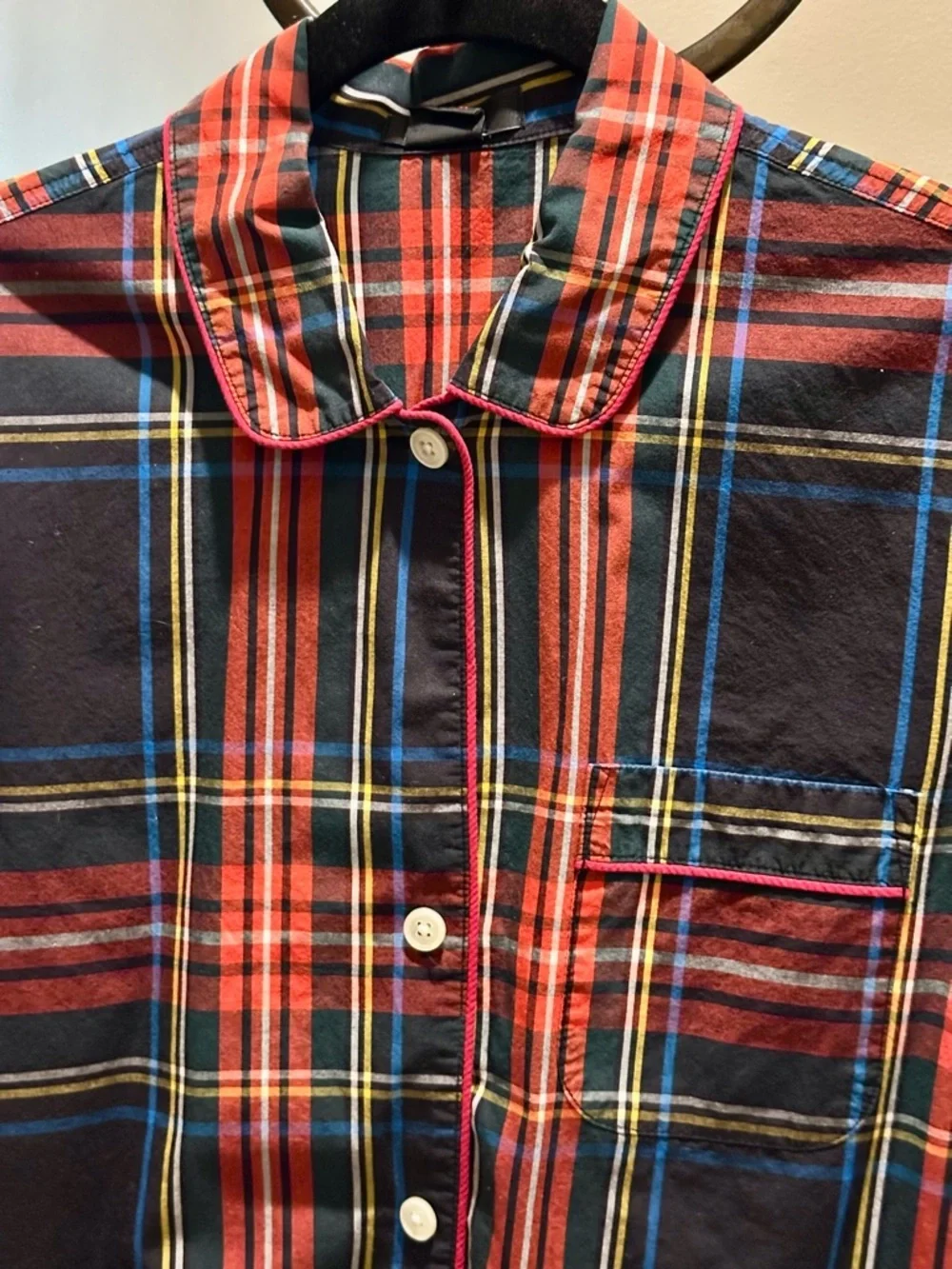 J.Crew Plaid Button Front Blouse Red Trim Cotton Preppy Tartan Shirt Classic